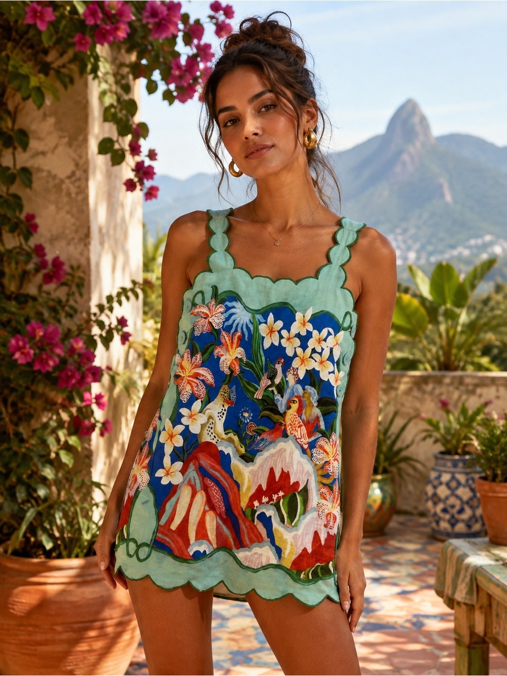 Farm Rio Garden of Life Linen Minidress Size XS